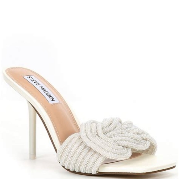 Steve Madden applaud white beaded heels sandals - Picture 2 of 9